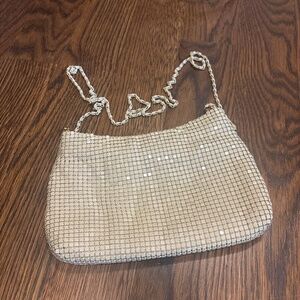 Vintage ivory cream metal mesh evening bag crossbody formal purse dressy